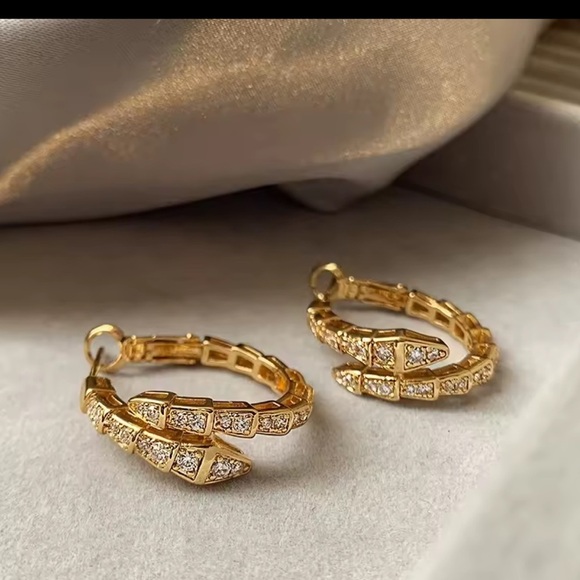 Serpentine Gold  Hoop Earrings - Picture 2 of 8